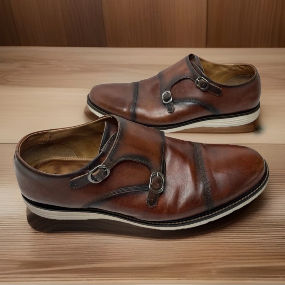 Belvedere Lucien 13 D Brazil Cognac Brown Double Monk Straps Leather HTF Rare
